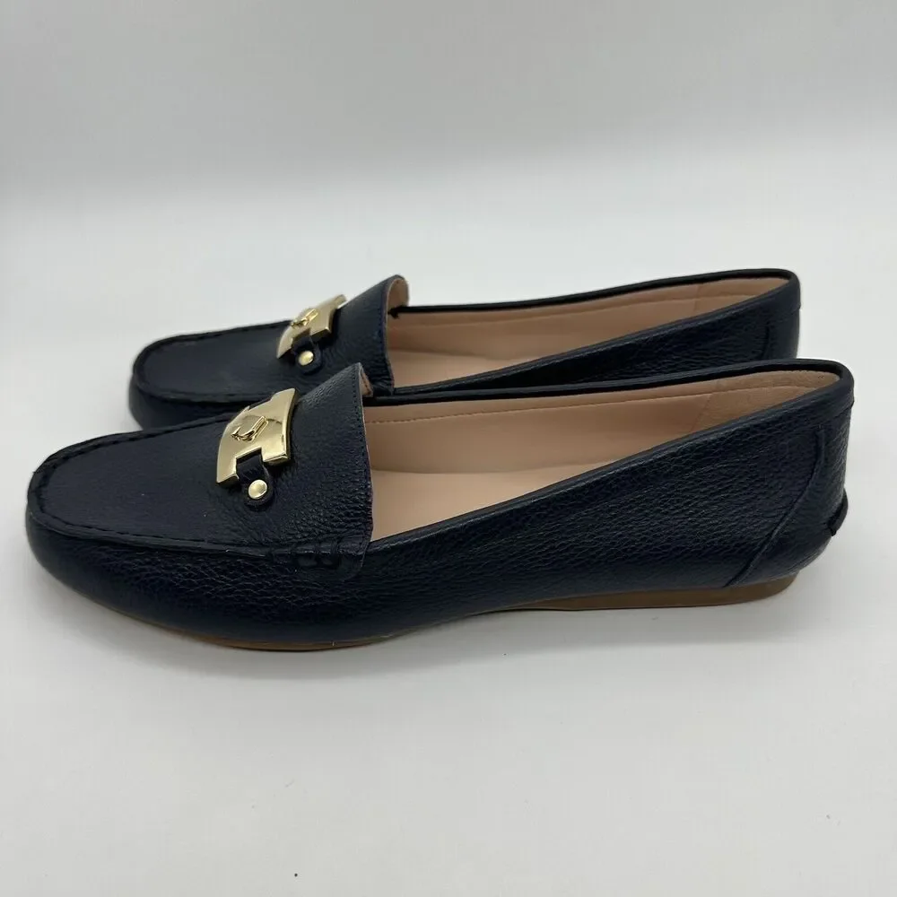 Kate Spade Carmen Leather Moccasin Loafer Women Size 7.5 Navy Blue